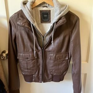 Brown faux leather Obey bomber sz XS